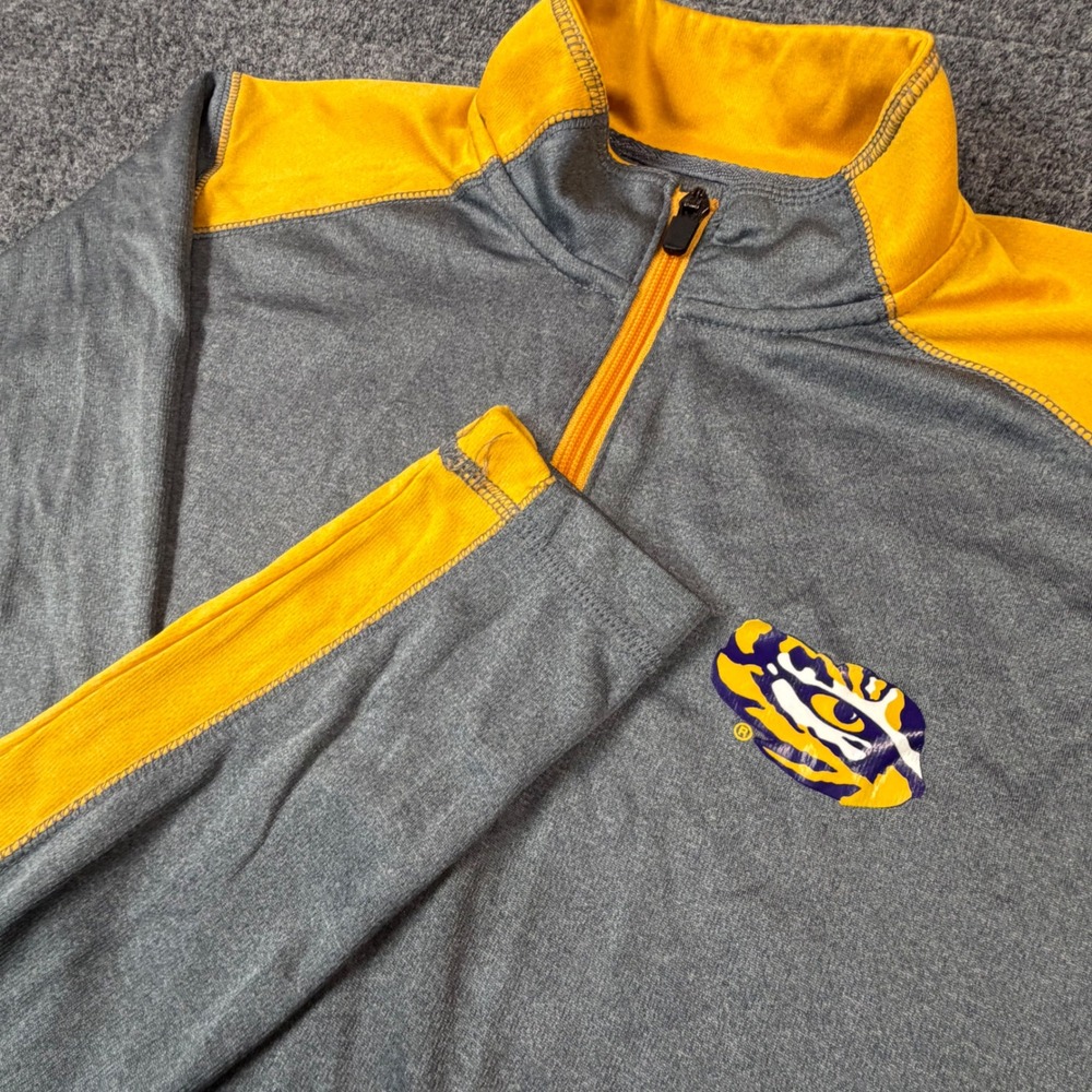VTG Champion Elite LSU Tigers Mens Small‎ Gray Yellow Quarter Zip Pullover Shirt